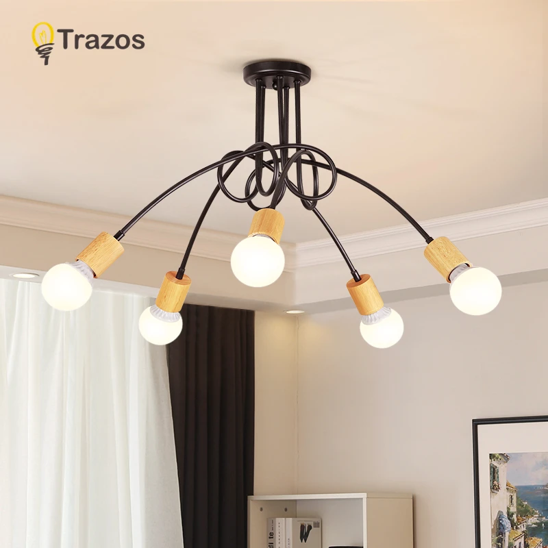 TRAZOS 85 85-265 в E27 Chander деревянные светильники Vintag, Светодиодный промышленный светильник Эдисона, люстра, белая лампа в комплект не входит