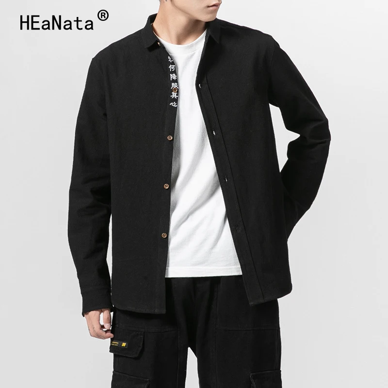 Мужская Повседневная рубашка Удобная белая Японская уличная одежда хлопковая