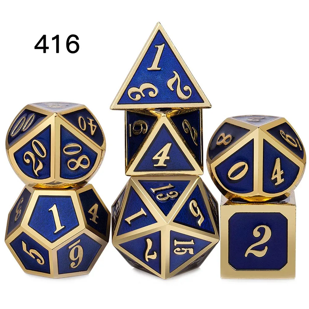 416 DnD металлические кости RPG MTG кубики курсивом шрифт кости включают кости мешочек разные цвета D4 D6 D8 D10 D12 D20 - Цвет: 416