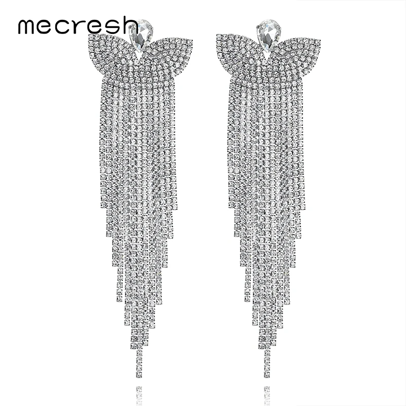 Mecresh преувеличенные длинные висячие серьги в форме бабочки кристалл большая