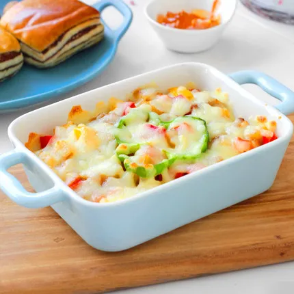 Household Baking Cheese Ceramic Ears Oven Microwave Oven Roasting Bowl Rectangular Plates Rice Bowls Tableware