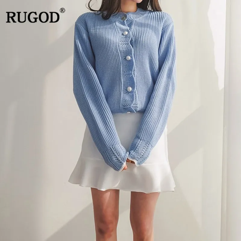 RUGOD женский милый вязаный кардиган 2018 Осень Новая мода однобортный круглый вырез