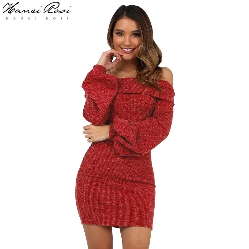 HANCI ROSI осеннее платье женское Courte Robe Femme Vestidos Jurk платья Jurkjes Slash Шея уличная