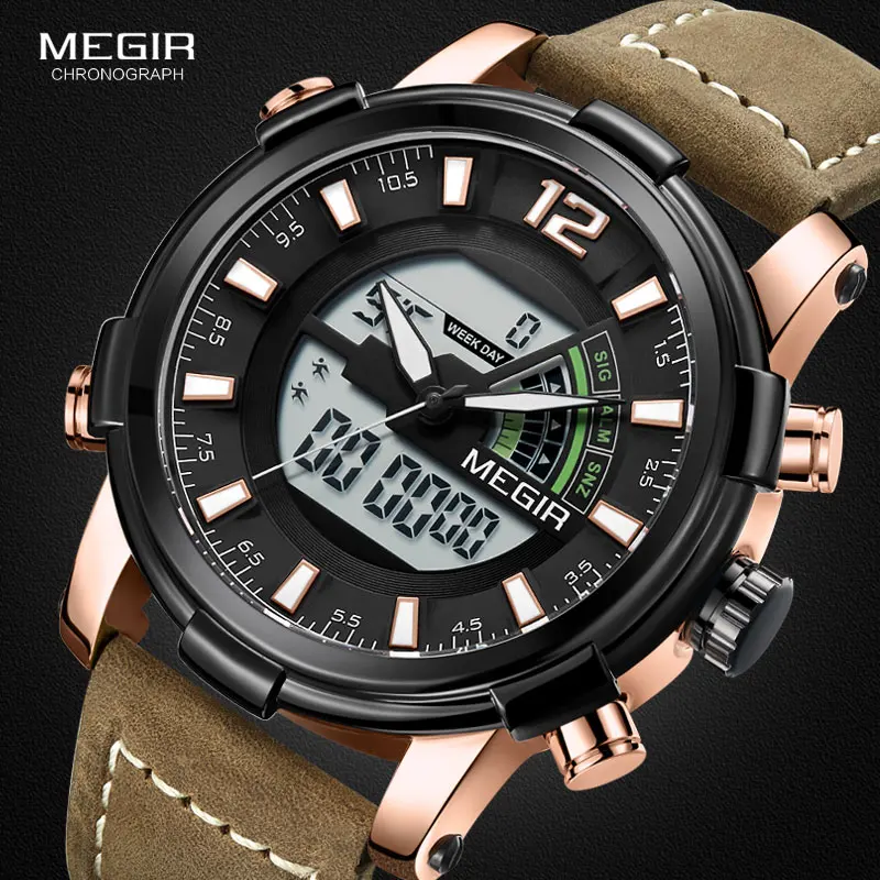 Часы Megir Мужские кварцевые с подсветильник кой хронографом и кожасветодиодный