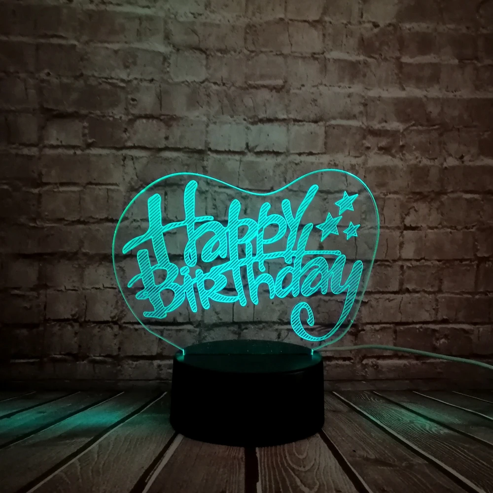 2017 креативный 3D светодиодный USB светильник с надписью Happy Birthday Word 7 цветов