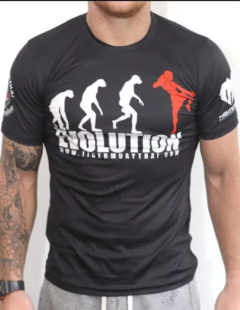 Мужская футболка с коротким рукавом Tiger MuayThai mma тренировочные топы черные/белые