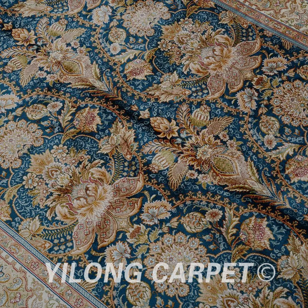 Yilong 4.6'x6.6' Hereke silk carpet blue handmade exquisite hand knotted Turkish rug (1794) | Дом и сад