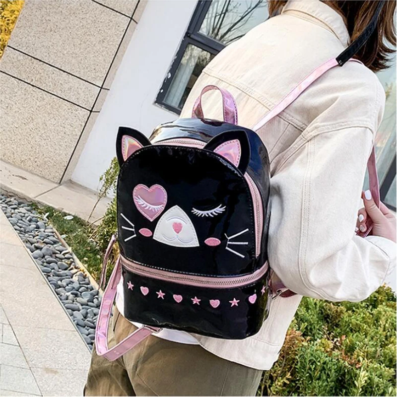 Yogodlns Милая кошка Mochila Mujer лазерный голографический рюкзак женский маленький мини рюкзак для девочек Школьный Рюкзак PU дорожные сумки
