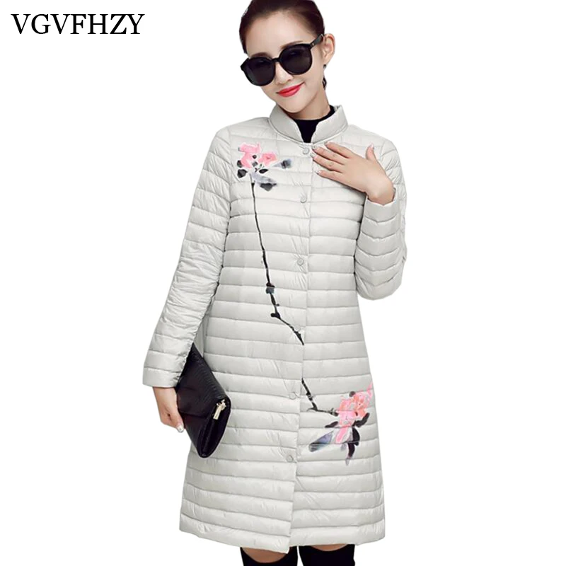 Женская зимняя куртка 2017 модная женская с принтом белая парка на утином пуху