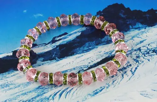 

18PCS Green Rhinestone Rondelle Pink Crystal Bracelet #20336
