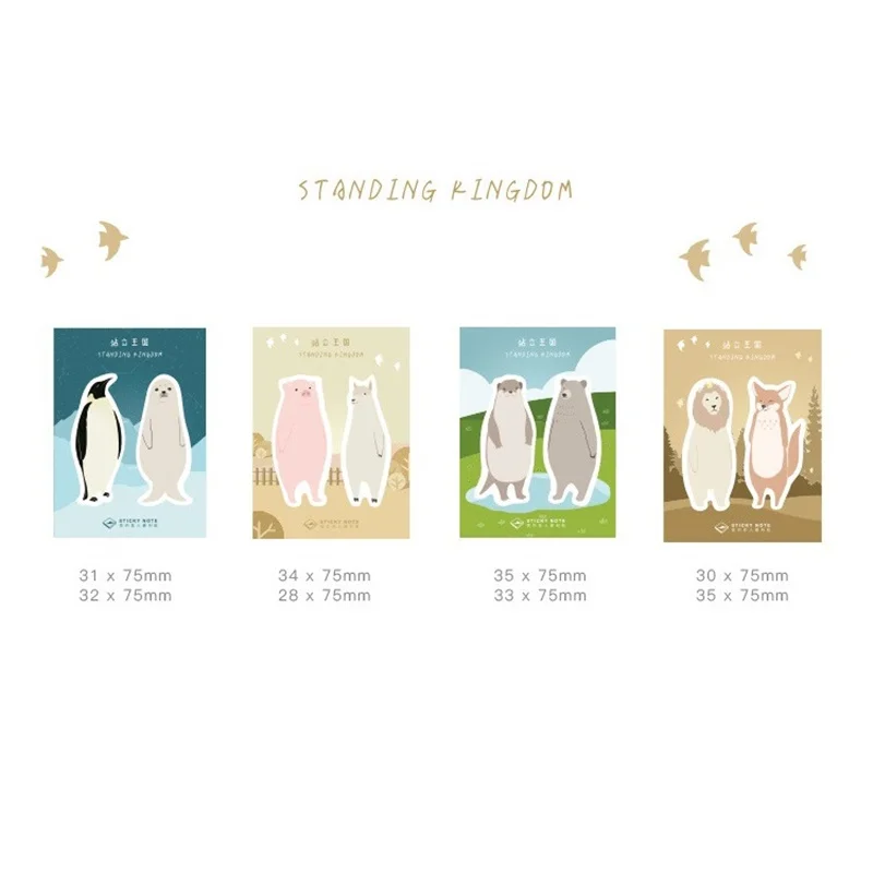 

4 pcs Standing kingdom sticky note Cute animal Penguin Fox Lion memo pad sticker marker Stationery Office School supplies A6594