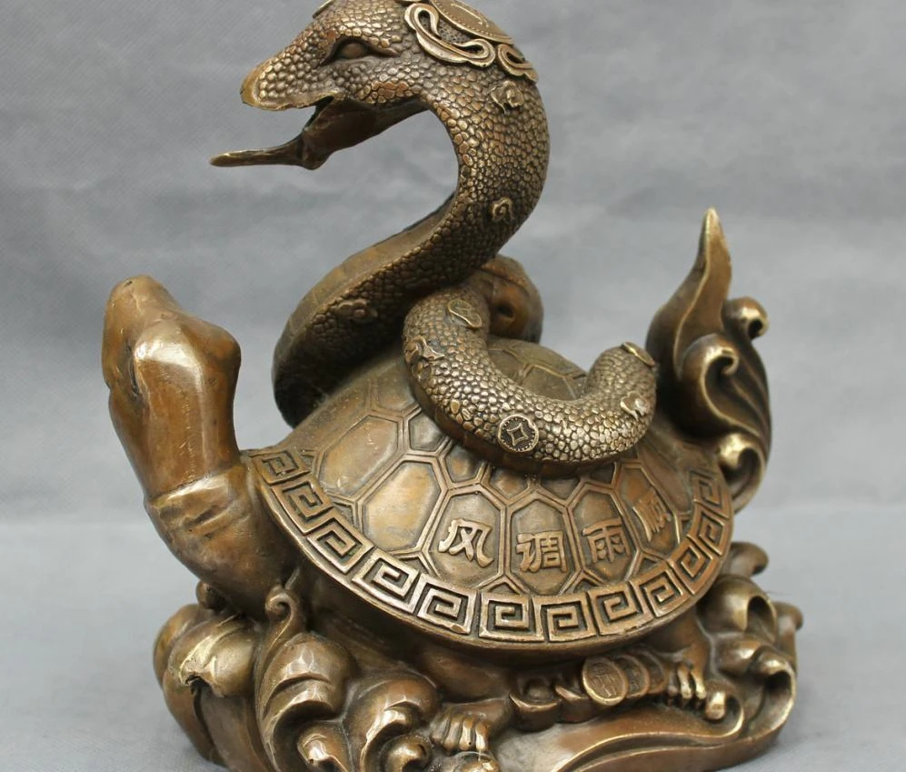 8 &quotКитайская бронзовая Медь фэншуй монета богатства змея езда статуя дракона