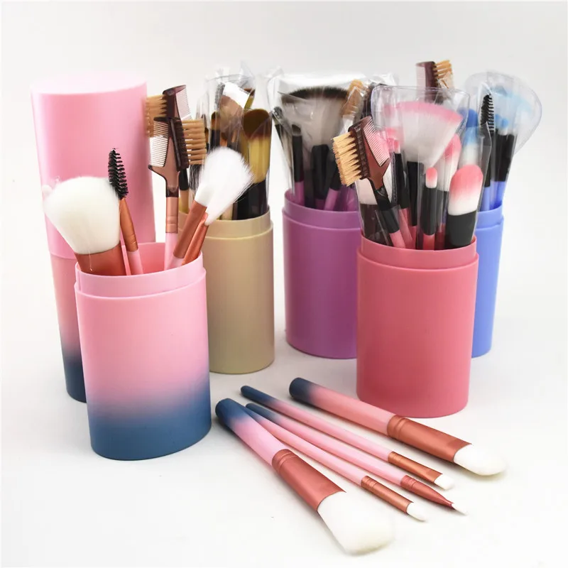 

12pcs Makeup Brushes with Holder Tube Convenient Portable Leather Cup Natural Hair Synthetic Duo Fiber tool kit