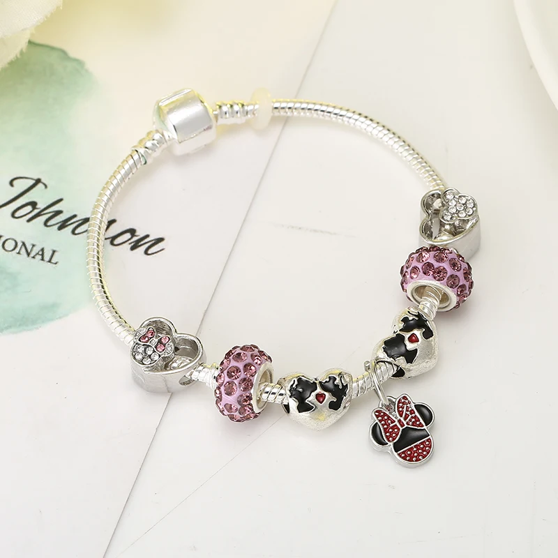 Charm Микки Шарм бусины брендовые браслеты и браслеты Минни Маус ювелирные изделия для женщин Женская бижутерия в подарок аксессуары