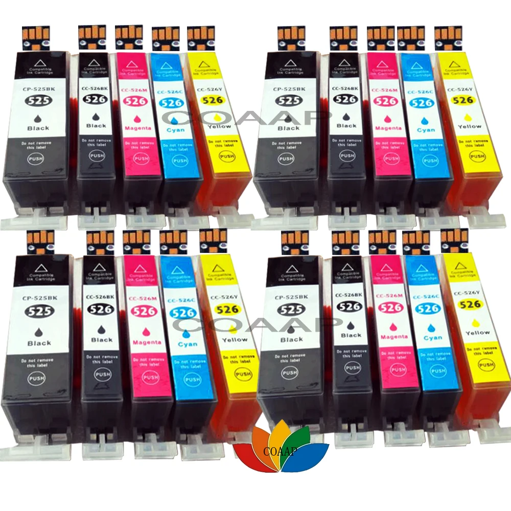 20 совместимых картриджей CANON CLI 525 PGI 526 для принтеров Pixma MG5350 MG6100 MG6120 MG6150 |