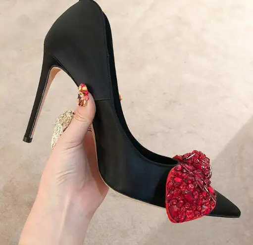 

BONJEAN Crystal Embellished Pointed Toe High Heel Shoes Woman Thin Heels Stiletto Shoes Elegant Bowknot Party Wedding Heels