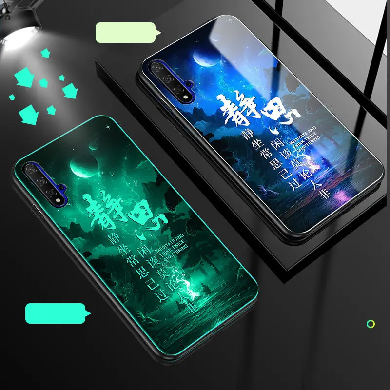 Светящийся чехол для телефона huawei Honor 20, чехол, светящаяся задняя крышка из закаленного стекла для huawei Honor 20 Pro, чехол, силиконовый чехол