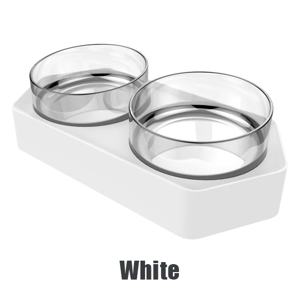 Double-white Прозрачная миска для домашних животных для кошек, собак, противоскользящая миска для защиты шеи, миска для питья домашних животных, миска для воды, подходит для кошек и маленьких собак - Цвет: Double-white