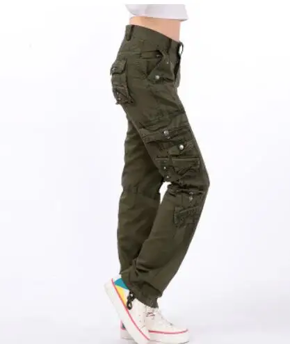 Army green Новое поступление, модные весенне-осенние брюки, свободные джинсы, мешковатые брюки-карго для женщин и девушек - Цвет: Army green