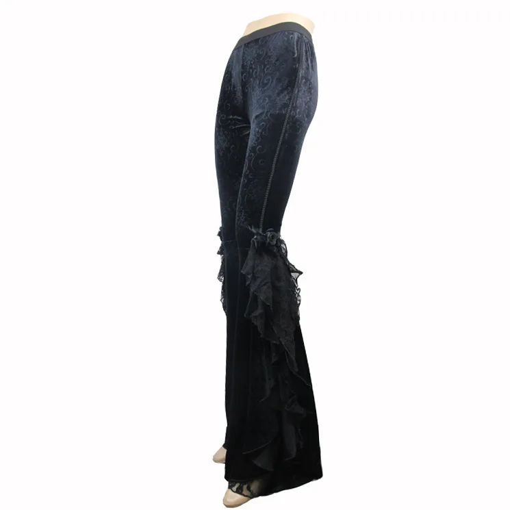 EVA LADY Gothic Dark Embroidery Velour Flare Pants Steampunk Stage Performance Women Trousers with Rose Lace Decorated | Женская одежда