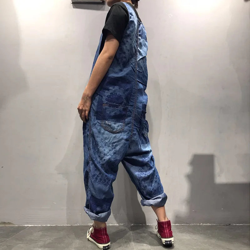 Комбинезон джинсовый женский с дырками тонкий свободный нагрудник в стиле ретро