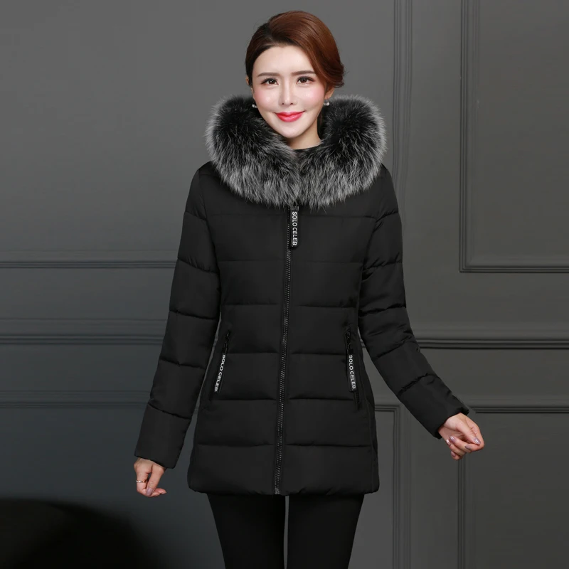 2019 Высококачественная зимняя куртка женская с меховым капюшоном теплая Женская