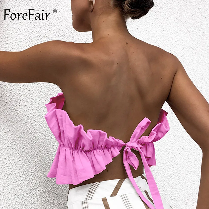 Женский укороченный топ с открытыми плечами Forefair однотонный открытой спиной и