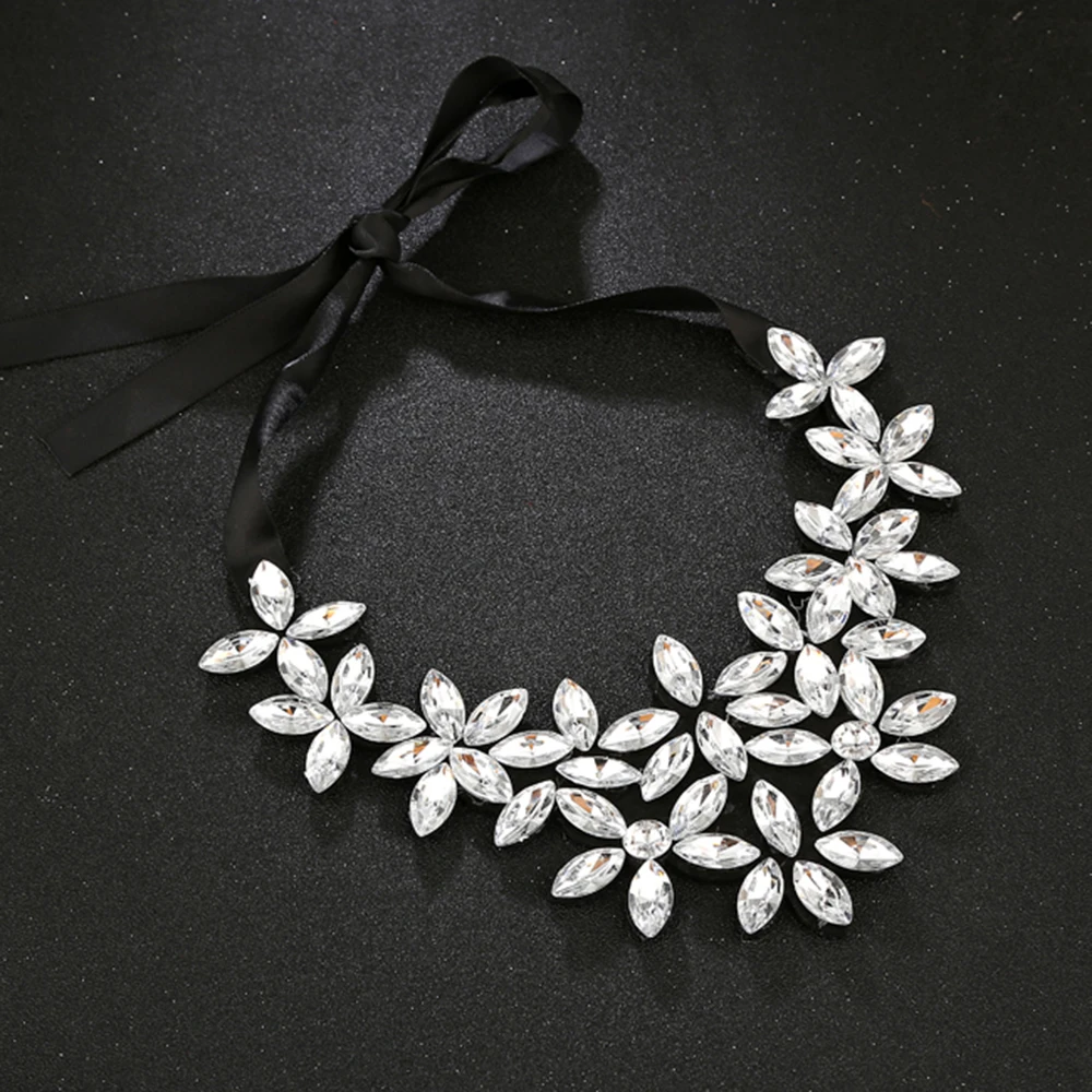 YAOLOGE Hot Sale Unique Water Drop Tie Rope Necklace Inlaid Rhinestone Clavicle Chain Exaggeration Statement Jewelry For Women | Украшения