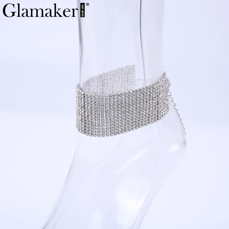 Glamaker, сексуальные стразы, в стиле панк, Двойная Цепочка, кристалл, Преувеличенные ножные браслеты, ювелирные изделия для женщин, блестящие, вечерние, аксессуары для ночного клуба