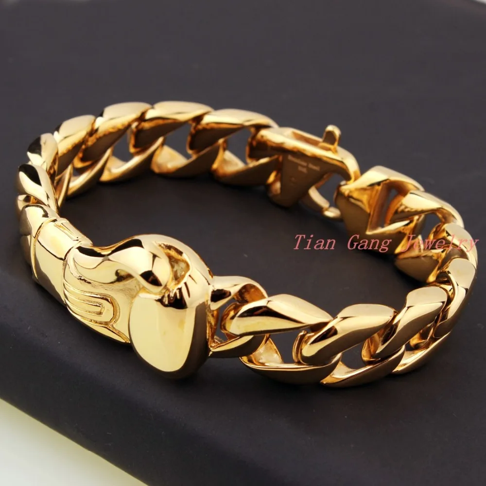 15 мм широкий золотой Боксёрские перчатки Форма Нержавеющая сталь браслет