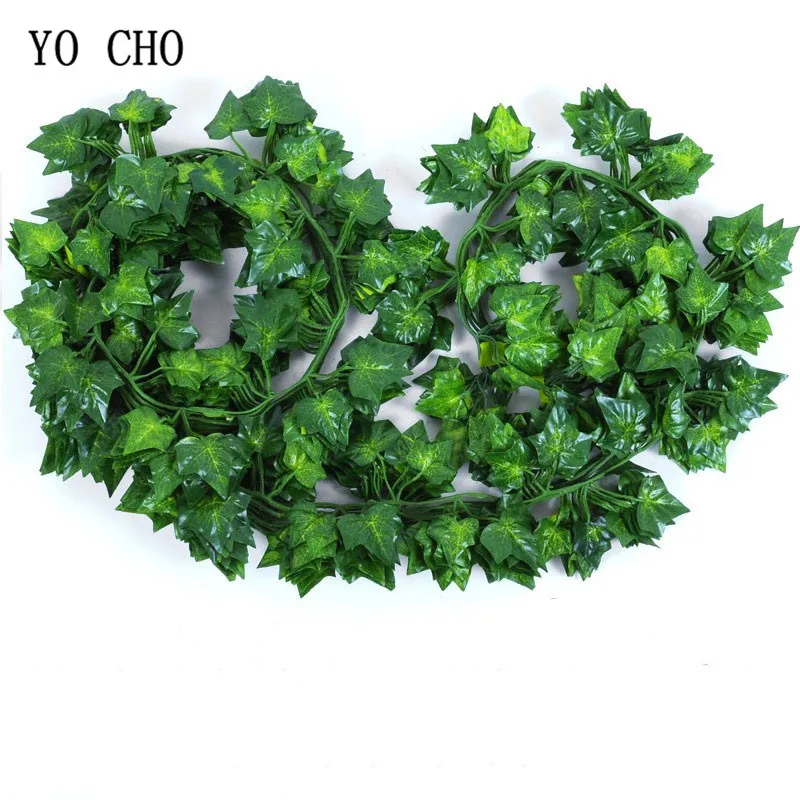 YO CHO-plantas colgantes artificiales verdes para interiores, decoraci&oacute;n de boda, hogar, patio, Bar, bricolaje, guirnalda de hiedra Artificial para pared, 12 unids/lote-3