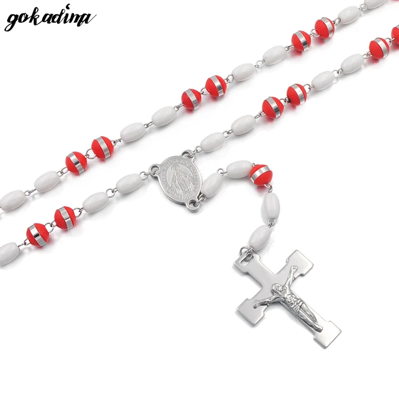

Catholic Crucifix Cross Y-Necklace Jesus Prayer Beads Chain Rosary Necklaces Stainless Steel Fashion Jewelry For Men Women