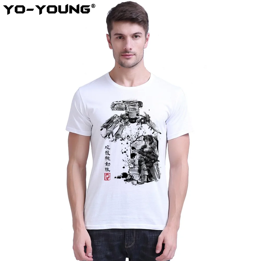 Футболки Yo Young Men Ghost In The Shell Major vs Tank с цифровой печатью 100% 180gsm чесаный хлопок