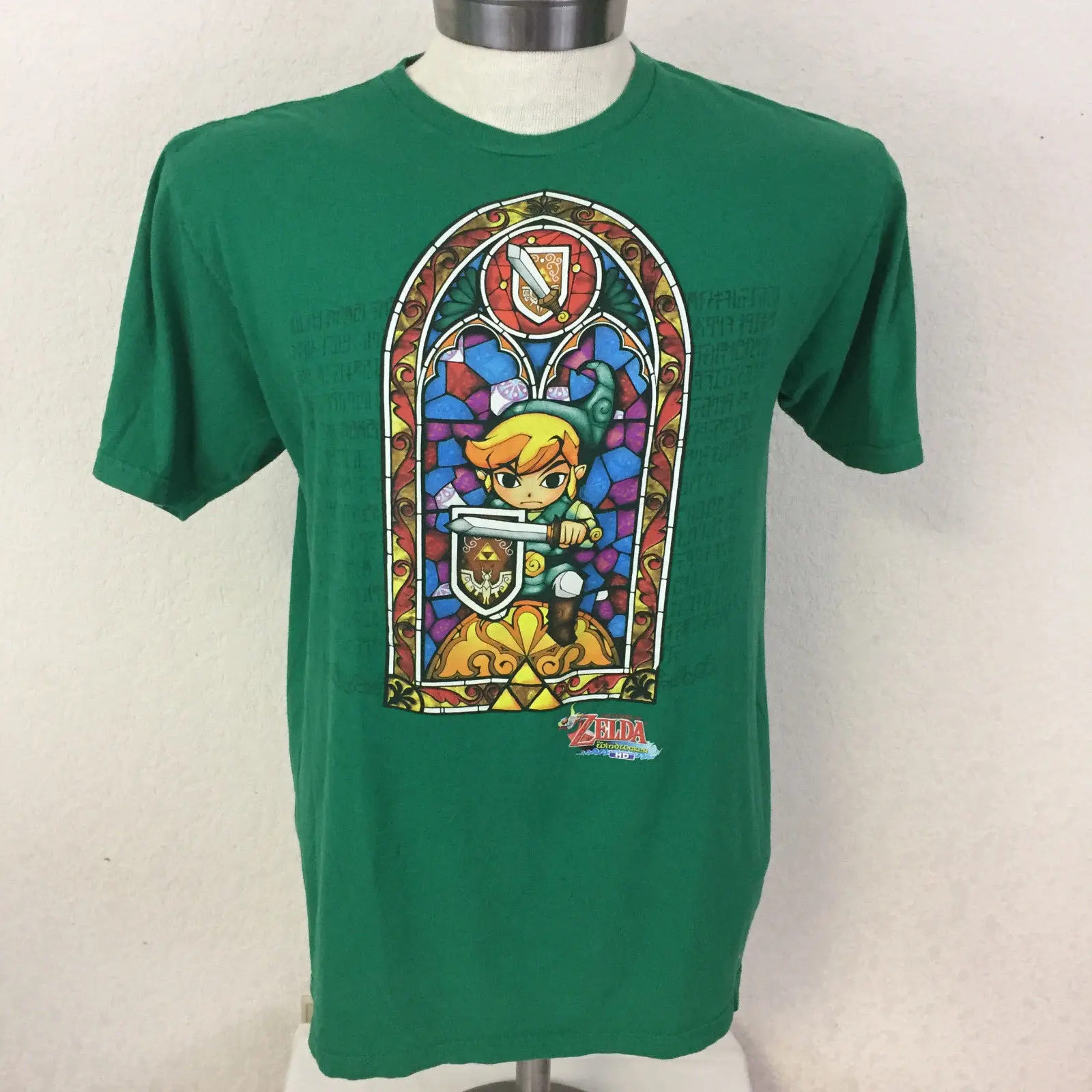 The Legend of Zelda Windwaker HD T Shirt XL Green Link Stained Glass Window | Мужская одежда