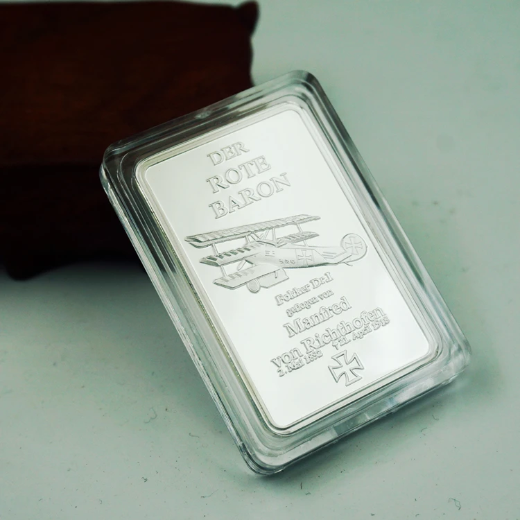 1 унция 100 мельницы. Серебряное покрытие 999 пробы DER ROTE BARON Bullion Bar Реплика Red Baron