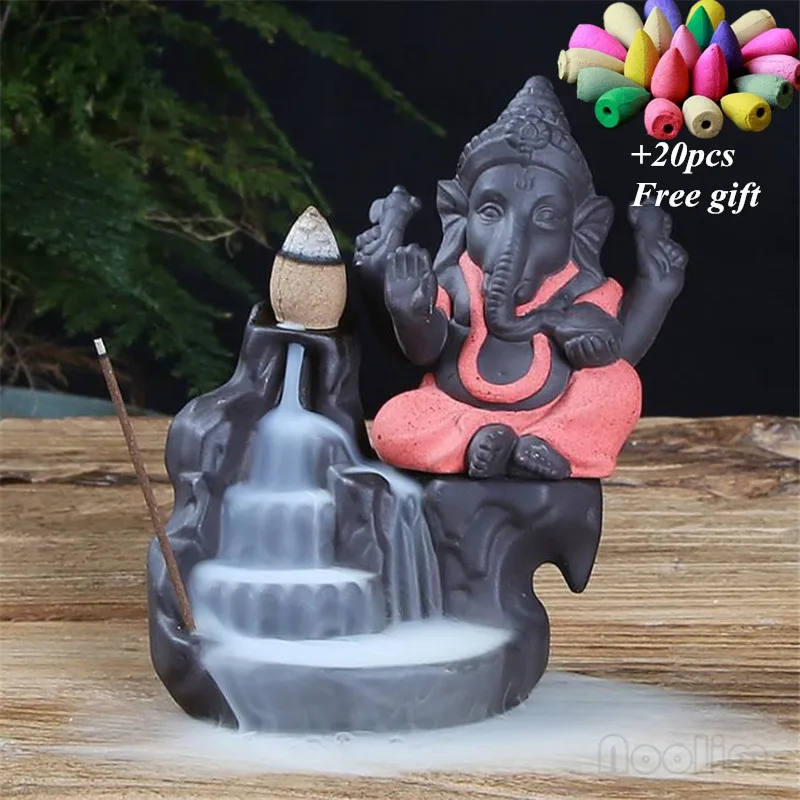 B Red-20pcs Mixed Ganesha курильница для благовоний горелка Бог слон благоприятный и символ успеха водопад курильница домашний декор+ 20 шт Бесплатные конусы - Цвет: B Red-20pcs Mixed