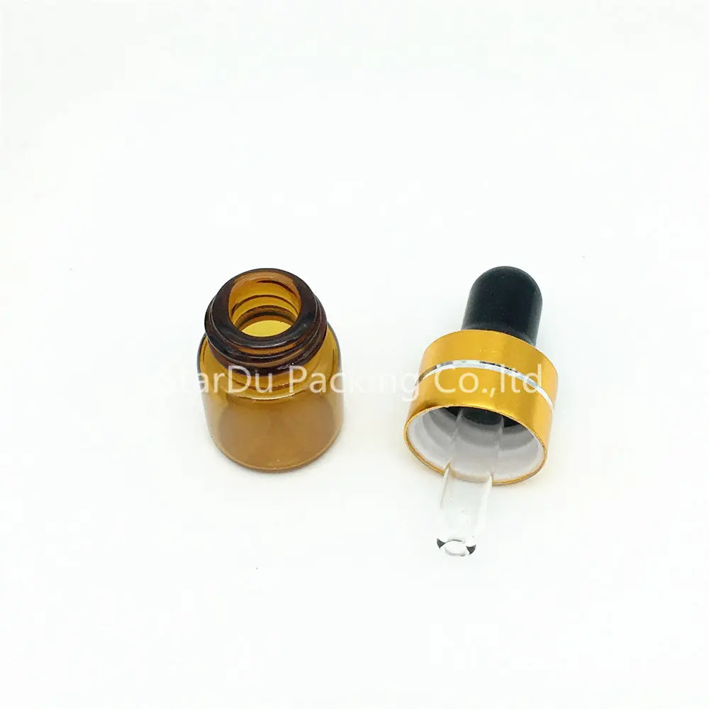 

500PCS 1ML Small Amber Glass Dropper Bottle 1cc Mini Glass Vial With Pipette Dropper, High Quality Glass Bottle