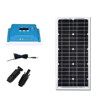 Solar Kit Solaire Panneau 12v 20w  Solar Battery Home Solar Charge Controller 12v/24v 10A Led 12v Camping Car Charger Fan LM