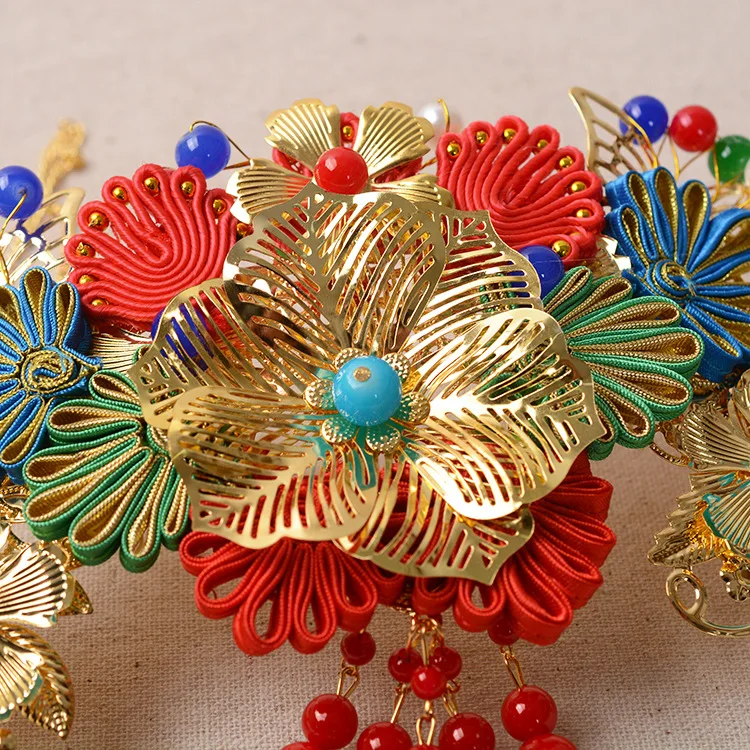 Китайский головной убор невесты костюм коронета с кисточками в народном стиле