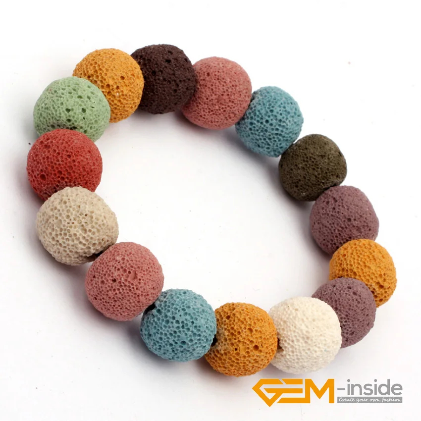 14 мм Лава камень браслет из бисера ручной работы браслет ювелирные изделия bracet для вечеринки для подарка Оптовая Продажа драгоценный камень-внутри