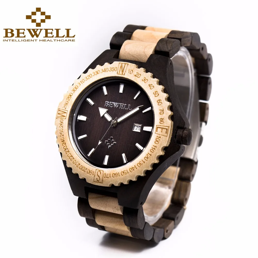 BEWELL мужские наручные часы из натурального дерева деревянные кварцевые с датой