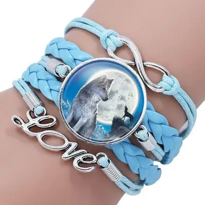Retro Style Leather Bracelet Men Boho Glass Cabochon Moon Wolf Pattern Mens Bracelets 2019 Hand Jewelry | Украшения и аксессуары