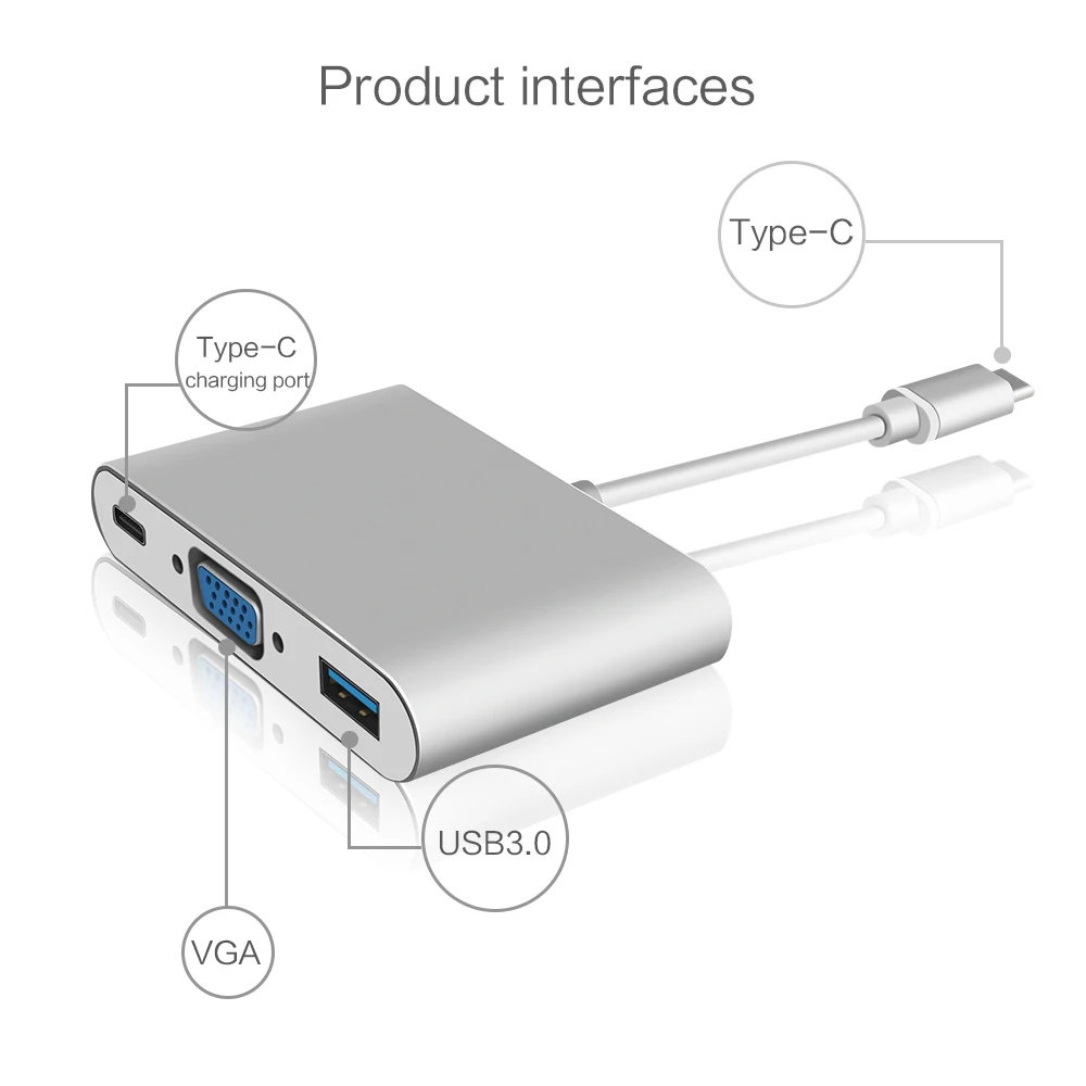 Адаптер FSU USB type-c 3 1/VGA/USB3.0/Type-c штекер-гнездо 1080P для проектора монитора Mate book Macbook |