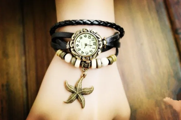 Высокое качество relogio женщины натуральная кожа винтаж часы браслет наручные лист