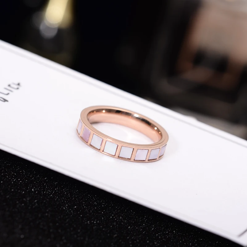 

YUN RUO Brand Rose Gold Color Natural Pink Shell Ring for Woman Man Girl Birthday Gift Wedding Jewelry 316 L Stainless Steel