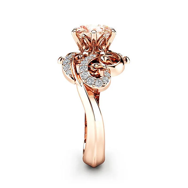 MOONROCY Cubic Zirconia Rose Gold Color Vintage Crystal CZ Champagne Wedding Rings Jewelry Flower for Women Girls Gift Drop | Украшения и