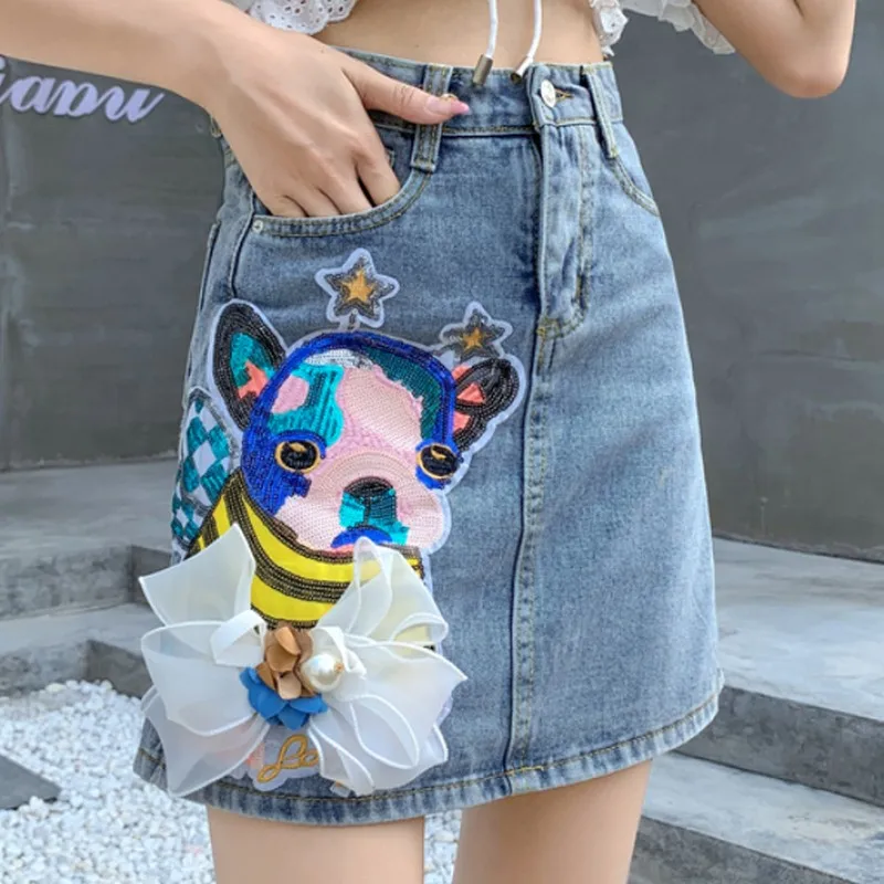 Summer Плюс Размер Летняя женская джинсовая юбка Корейская трапециевидная с