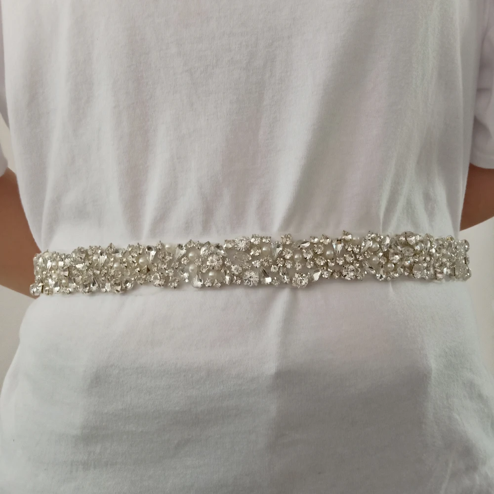 Yanstar Стразы пояс невесты жемчуг серебряный свадебный ручная вышивка стразами