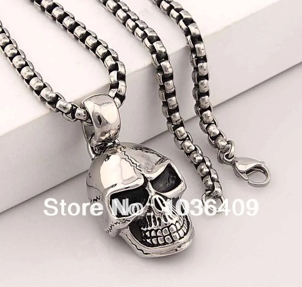Двойная подвеска из черепов мужские 316L Нержавеющая Сталь Байкер панк ожерелье |