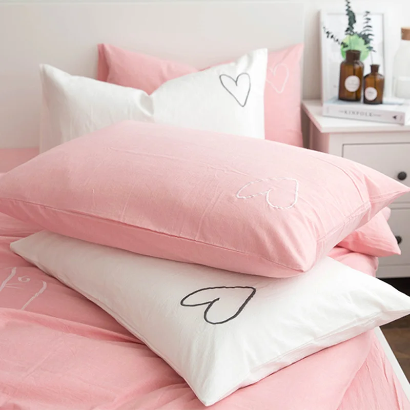 

Nordic Simply Washed Cotton Pillowcases White Embroidery Love Bedroom Decorative Pillow Case 48x74cm don't fade Pillow Cover